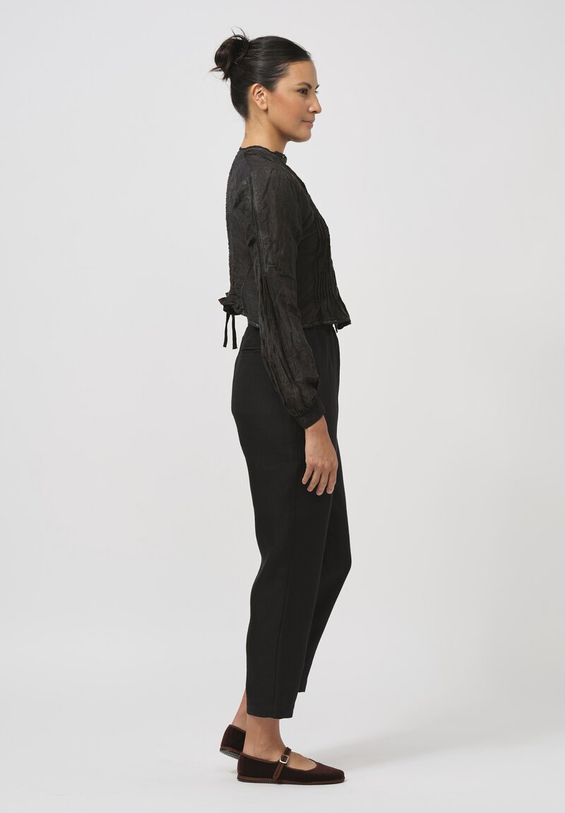 Kaval Linen & Silk Pintuck Blouse in Ash Glaze Black	