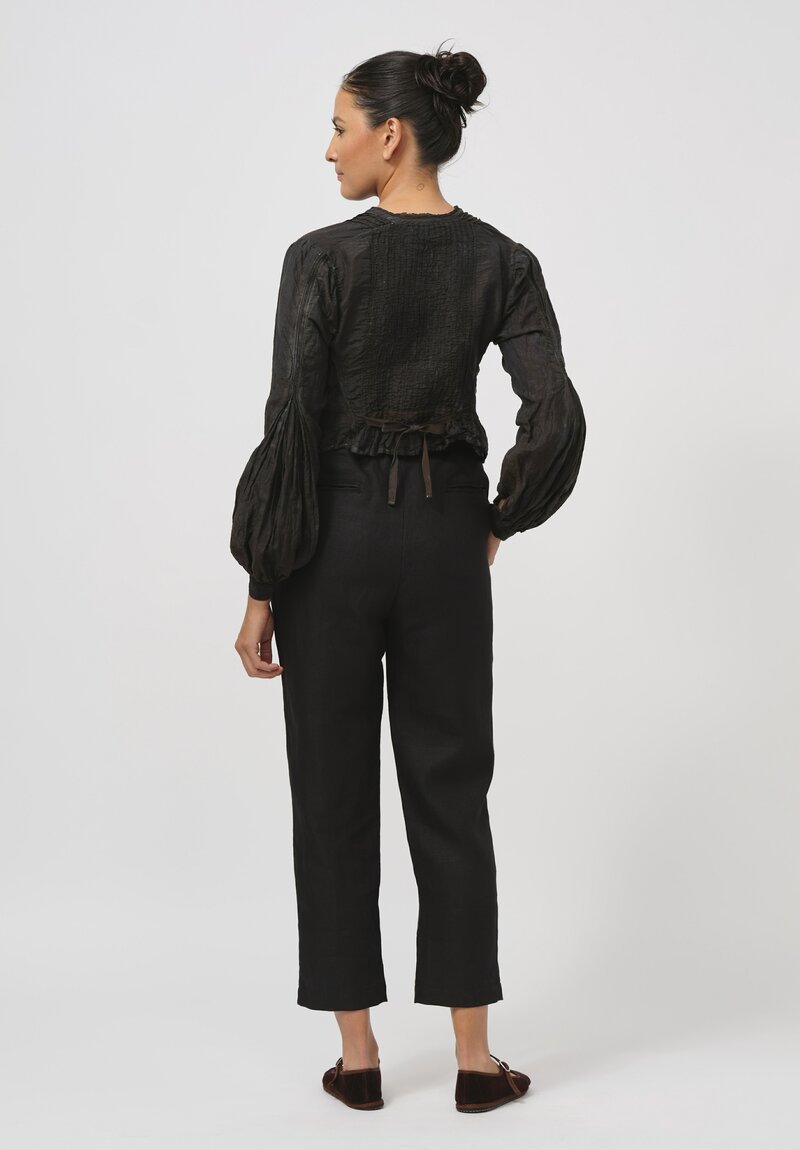 Kaval Linen & Silk Pintuck Blouse in Ash Glaze Black	