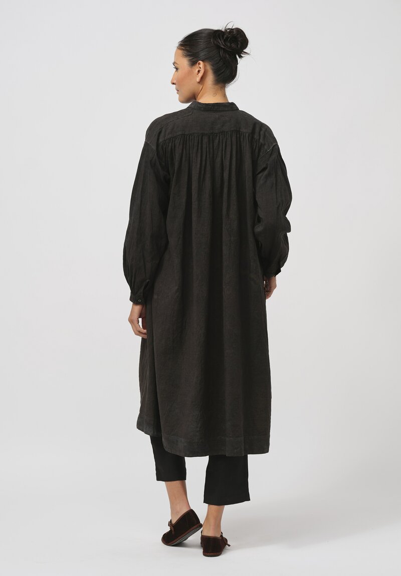 Kaval High-Count Linen Gathered Back Tunic in Ash Glaze Black	