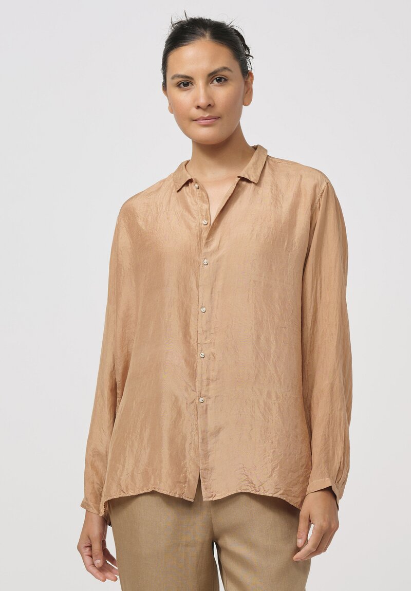 Kaval Khadi Silk Small Collar Shirt in Loquat Leaves Pink	