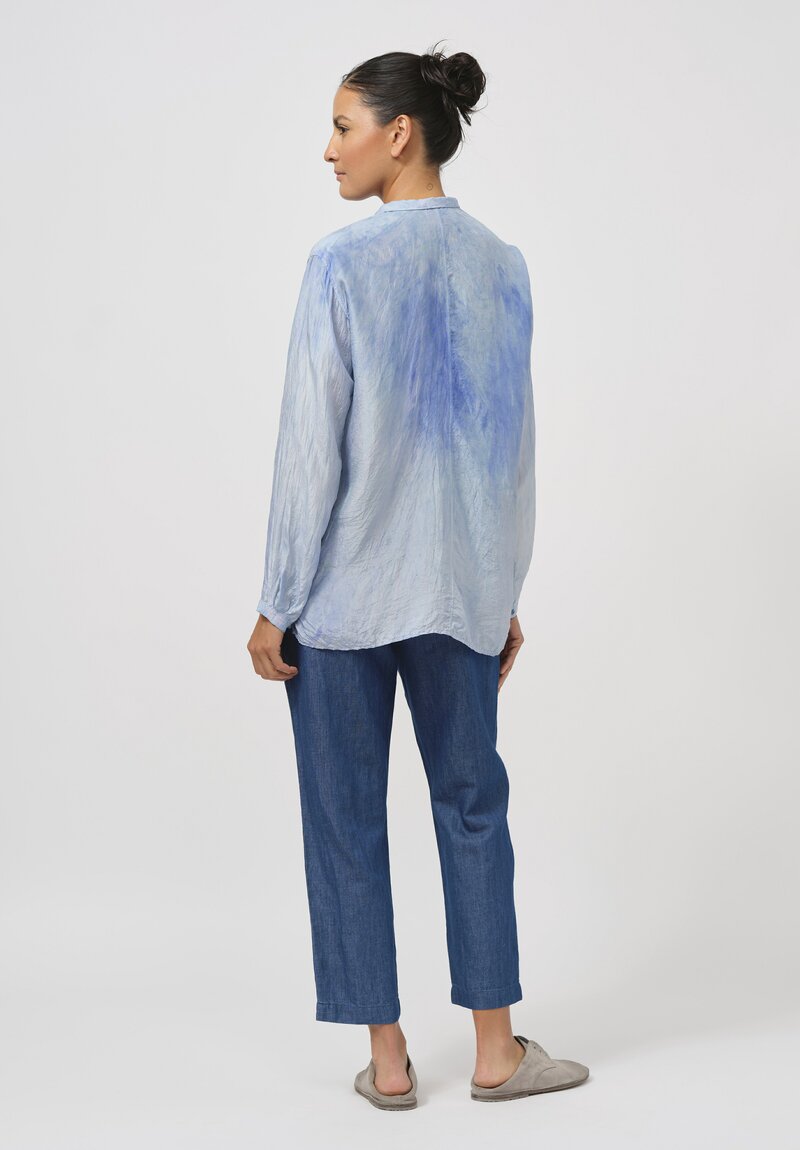 Kaval Khadi Silk Small Collar Shirt in Blue Glaze	