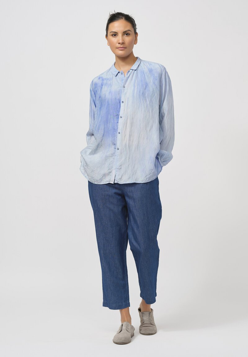 Kaval Khadi Silk Small Collar Shirt in Blue Glaze	