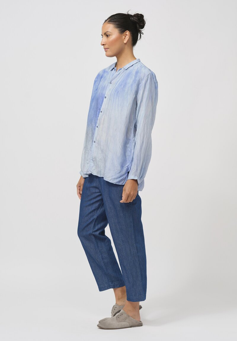 Kaval Khadi Silk Small Collar Shirt in Blue Glaze	