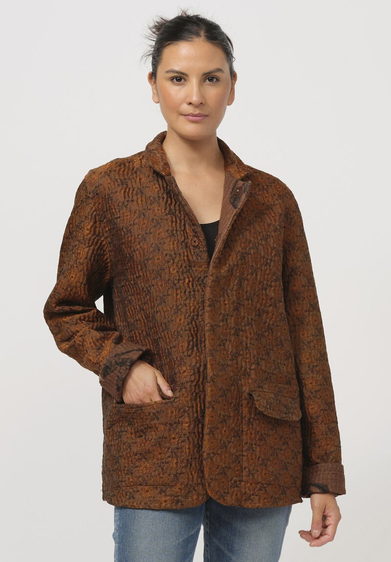 Mieko Mintz Jacquard Kantha Simple Jacket in Sunflower Copper & Brown	