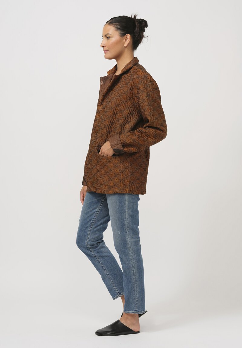 Mieko Mintz Jacquard Kantha Simple Jacket in Sunflower Copper & Brown	