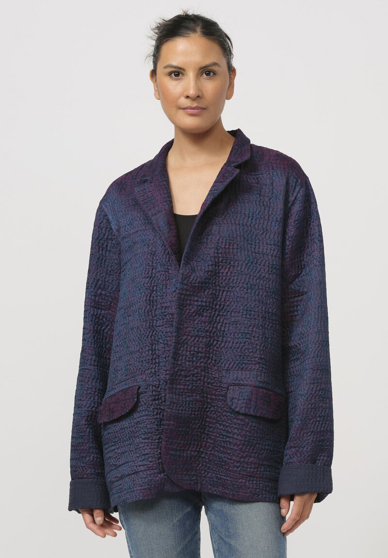 Mieko Mintz Jacquard Kantha Simple Jacket in Turquoise & Purple