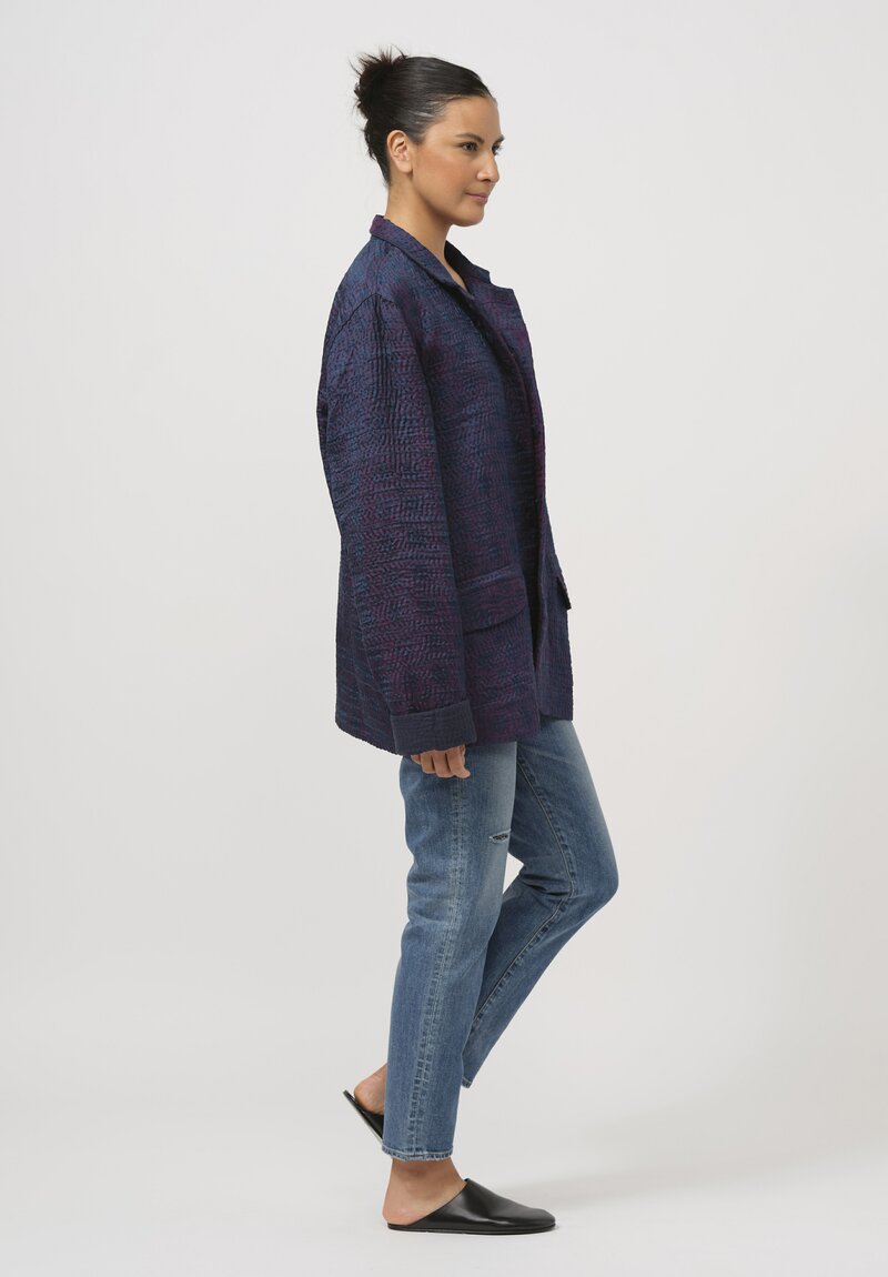 Mieko Mintz Jacquard Kantha Simple Jacket in Turquoise & Purple