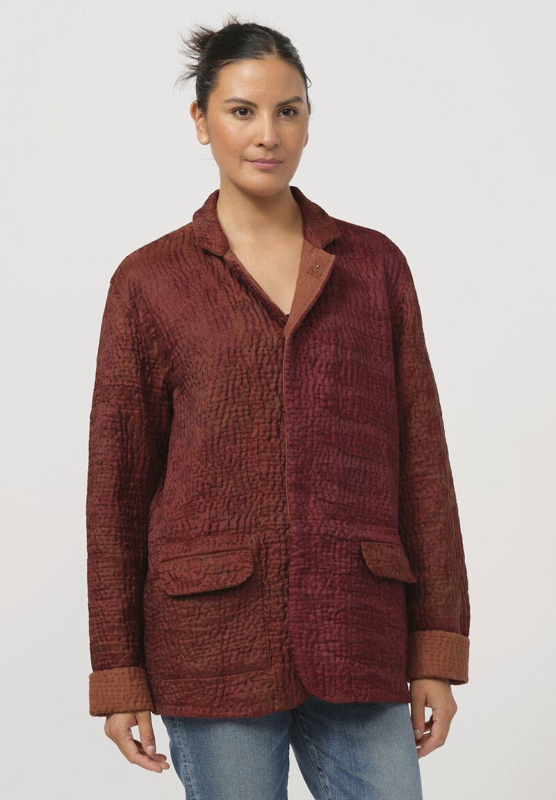 Mieko Mintz Jacquard Kantha Simple Jacket in Maroon & Orange	