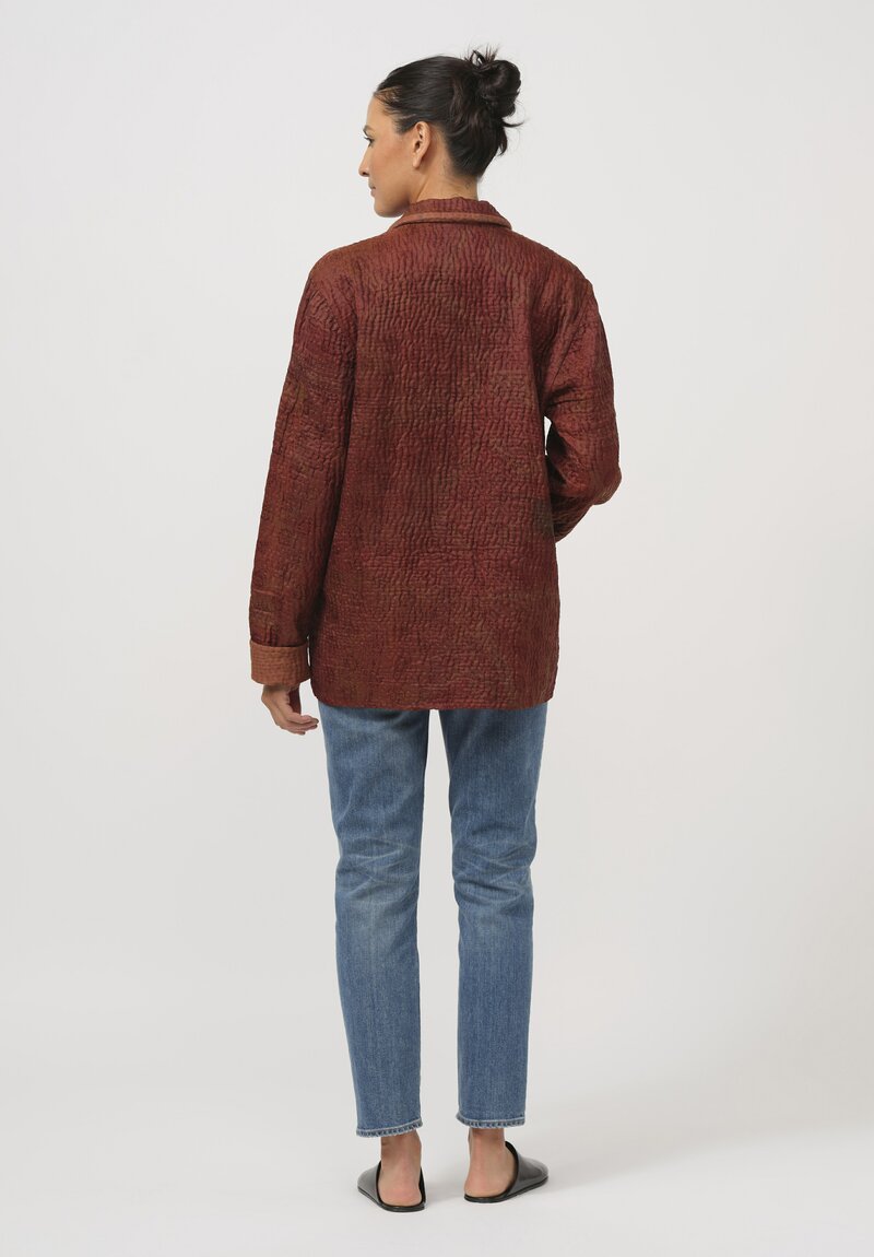 Mieko Mintz Jacquard Kantha Simple Jacket in Maroon & Orange	