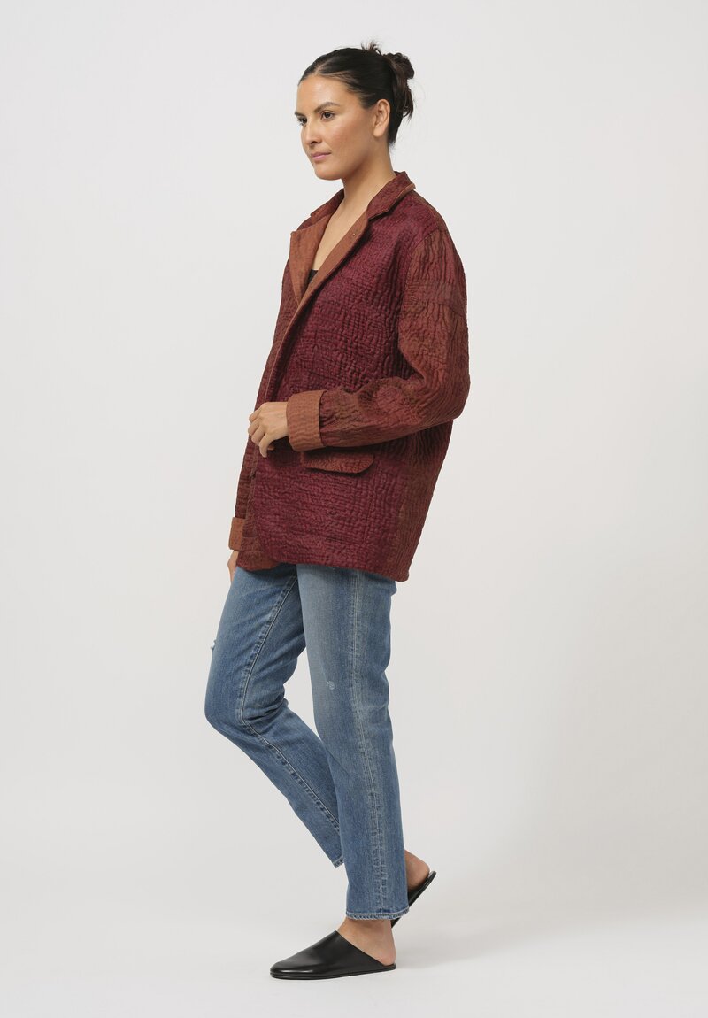 Mieko Mintz Jacquard Kantha Simple Jacket in Maroon & Orange	