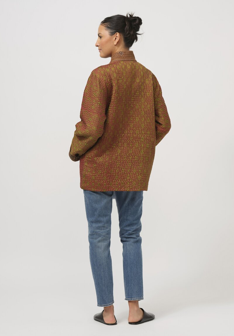 Mieko Mintz Jacquard Kantha Simple Jacket in Chartreuse & Orange	