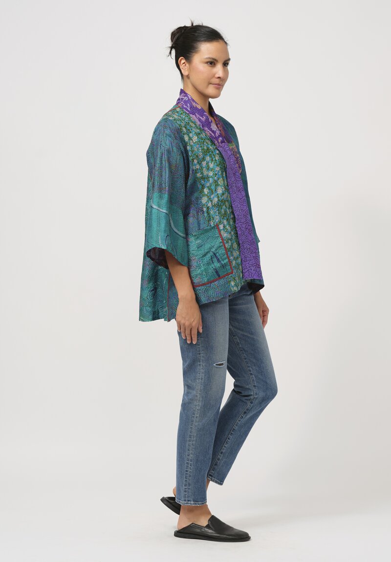 Mieko Mintz Vintage Silk Kimono Jacket in Teal & Purple	