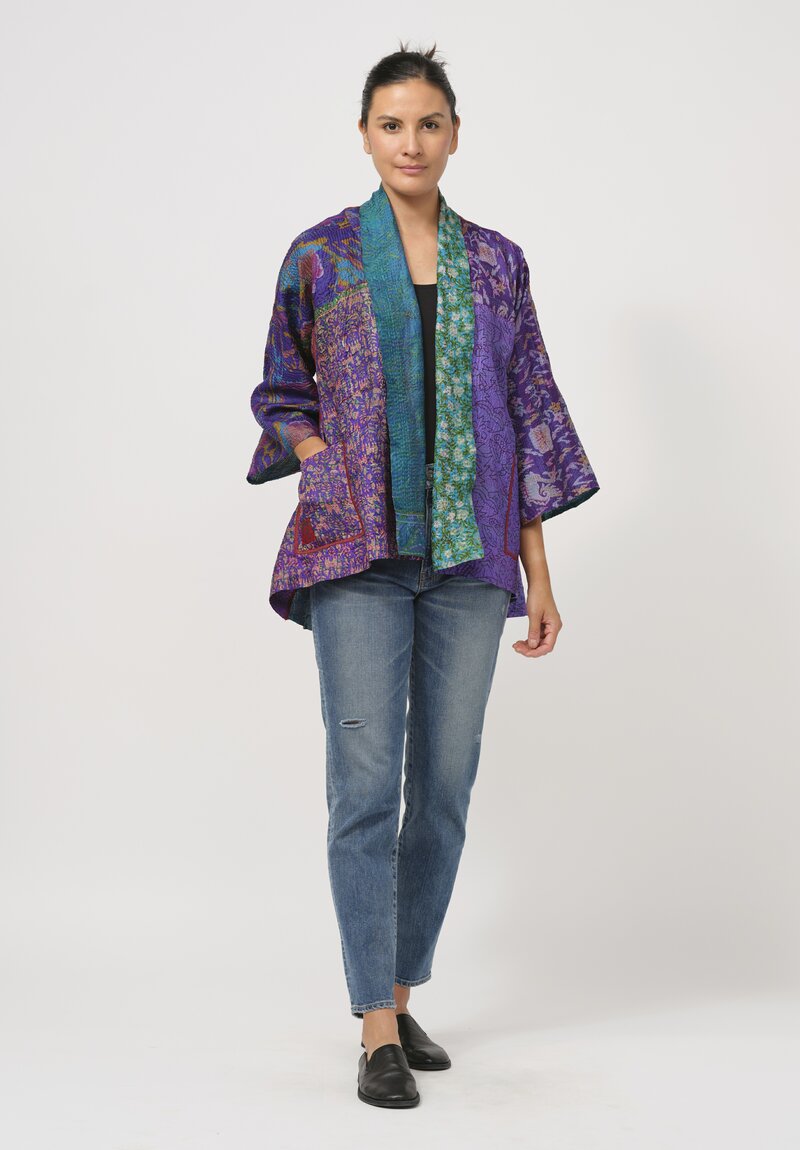 Mieko Mintz Vintage Silk Kimono Jacket in Teal & Purple	