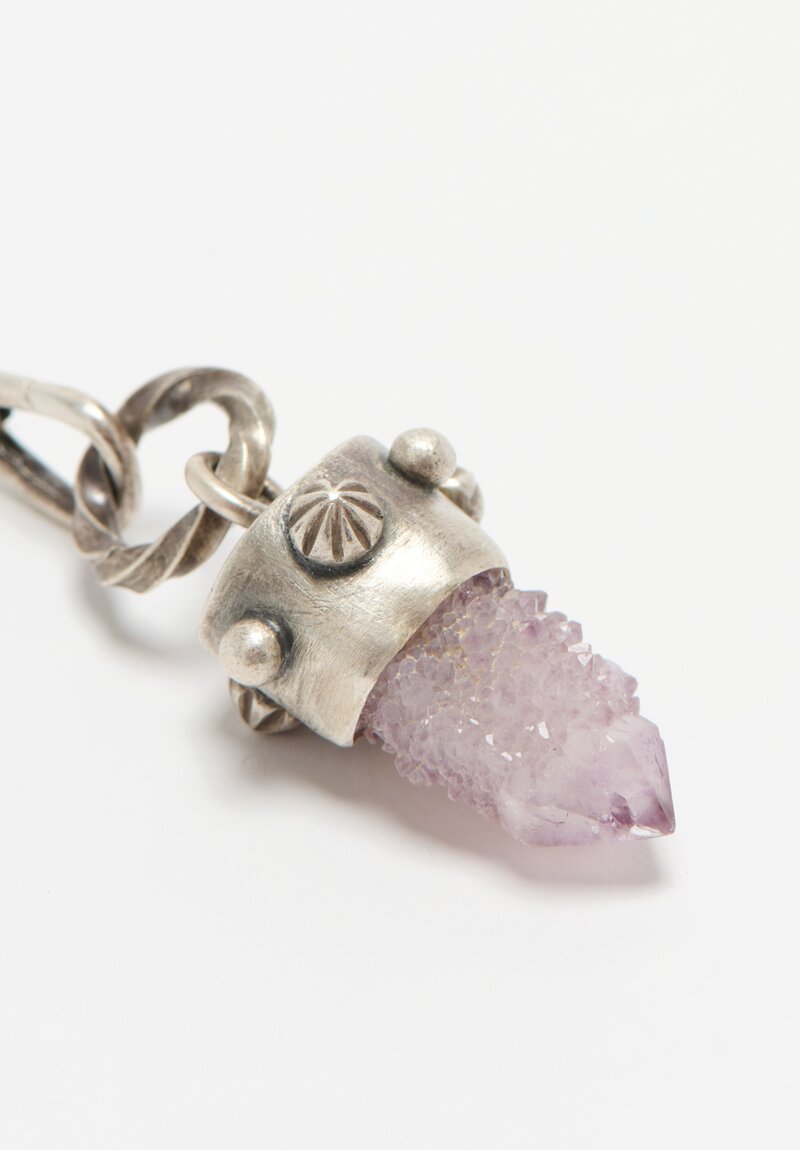 Miranda Hicks Amethyst Spirit Quartz Pendant on Hand Forged Bar Station Necklace	