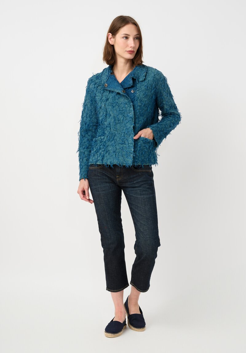 Alabama Chanin "Alabama Fur" Hand-Sewn Double Breasted Jacket in Indigo Blue