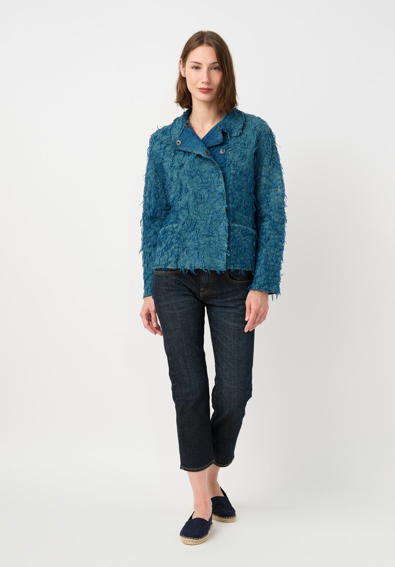 Alabama Chanin "Alabama Fur" Hand-Sewn Double Breasted Jacket in Indigo Blue