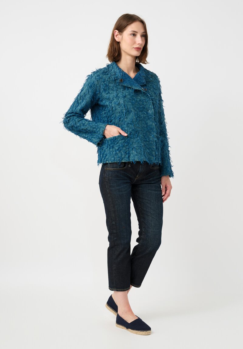 Alabama Chanin "Alabama Fur" Hand-Sewn Double Breasted Jacket in Indigo Blue