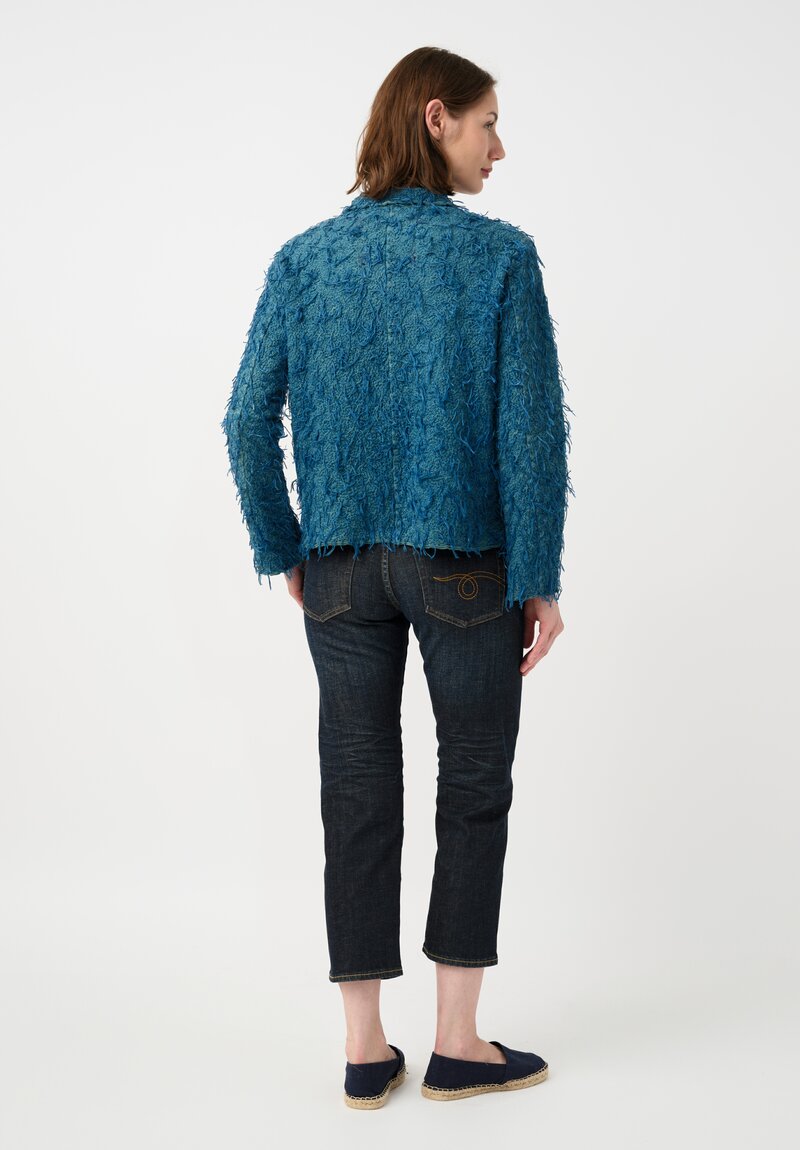 Alabama Chanin "Alabama Fur" Hand-Sewn Double Breasted Jacket in Indigo Blue