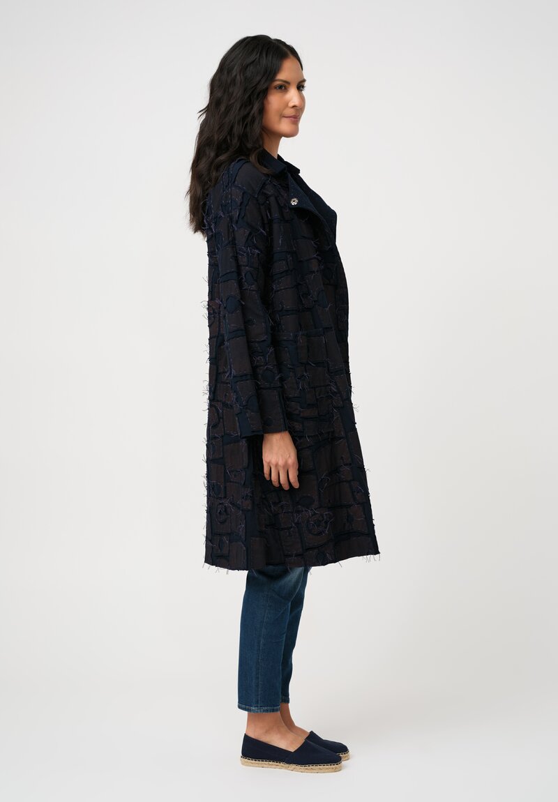 Alabama Chanin Organic Cotton "Abstract Suns" Bold Coat in Rusted Navy Blue