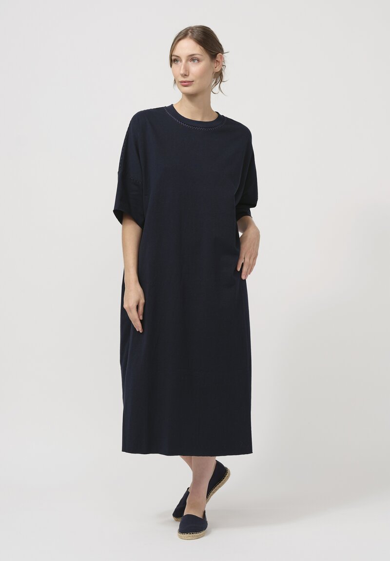 Alabama Chanin Organic Cotton Bold Dress in Navy Blue	