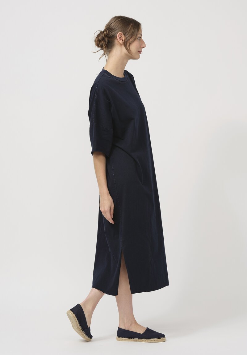 Alabama Chanin Organic Cotton Bold Dress in Navy Blue	