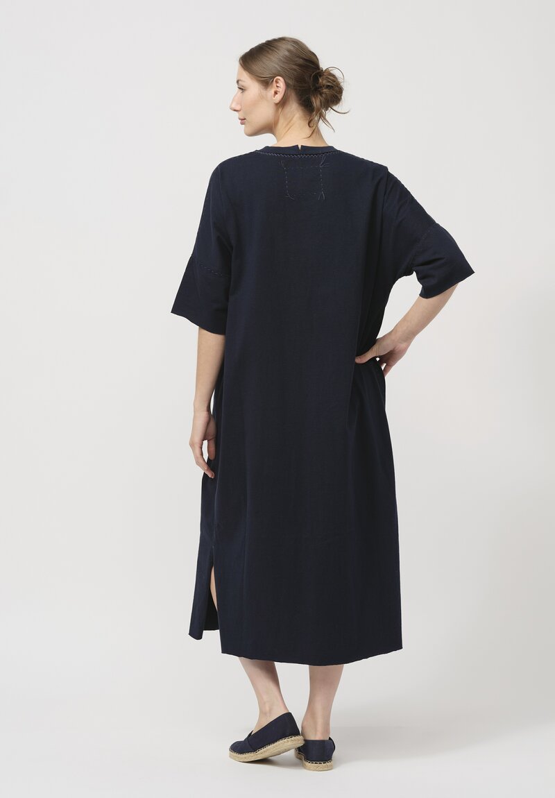 Alabama Chanin Organic Cotton Bold Dress in Navy Blue	