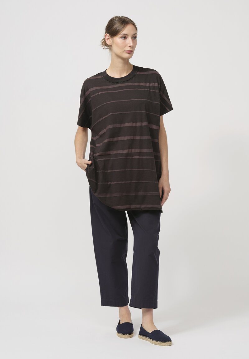 Alabama Chanin Organic Cotton Bold Tee in Black & Brown Stripes	