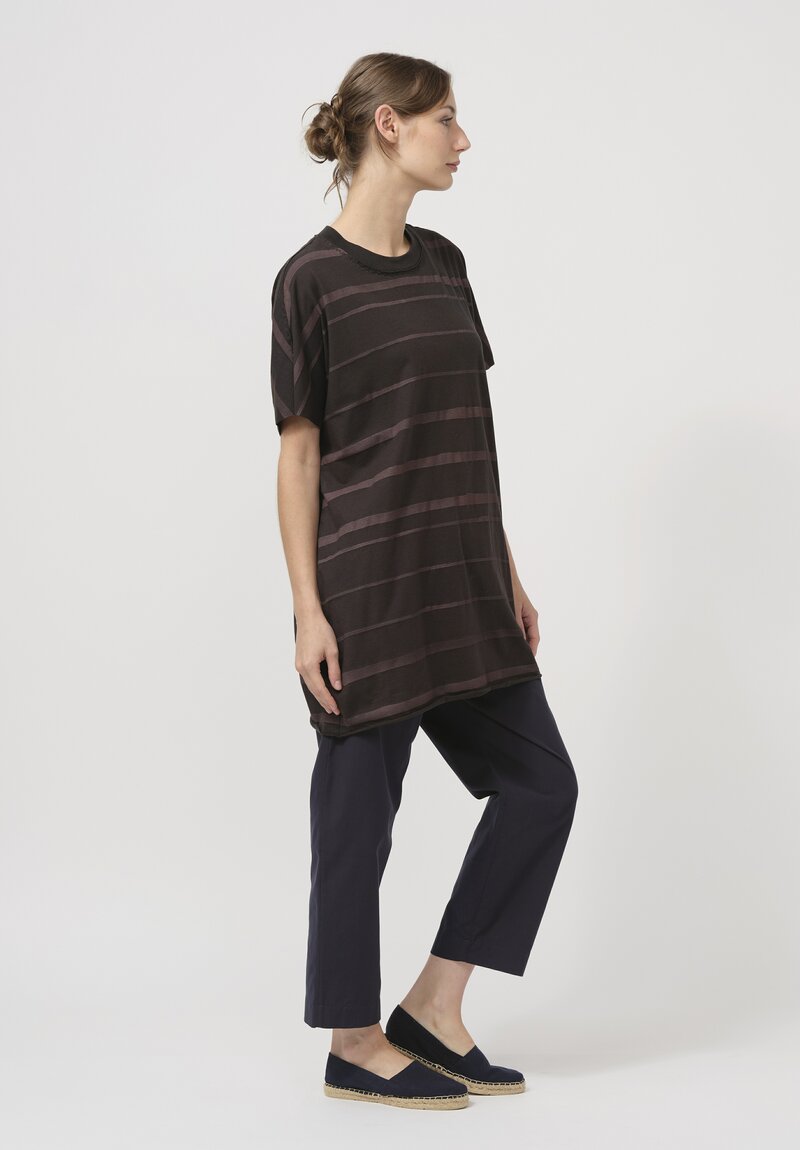 Alabama Chanin Organic Cotton Bold Tee in Black & Brown Stripes	