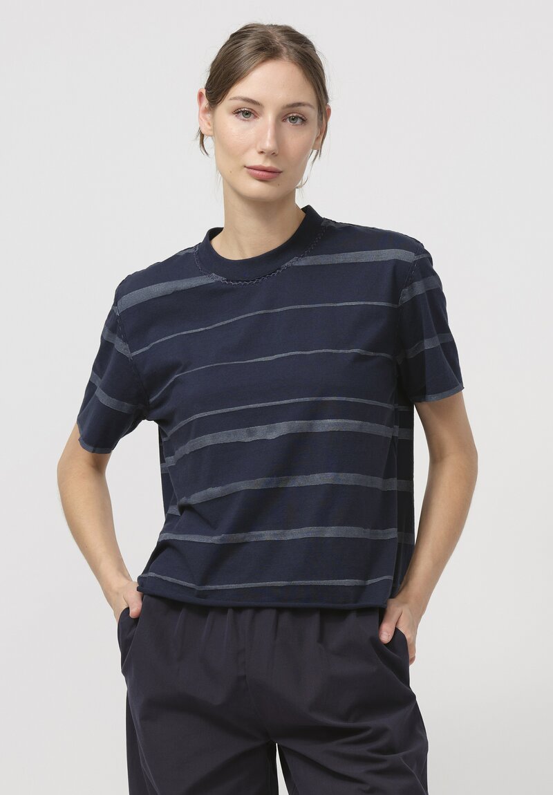 Alabama Chanin Organic Cotton Alessi Tee in Navy Blue Stripe	