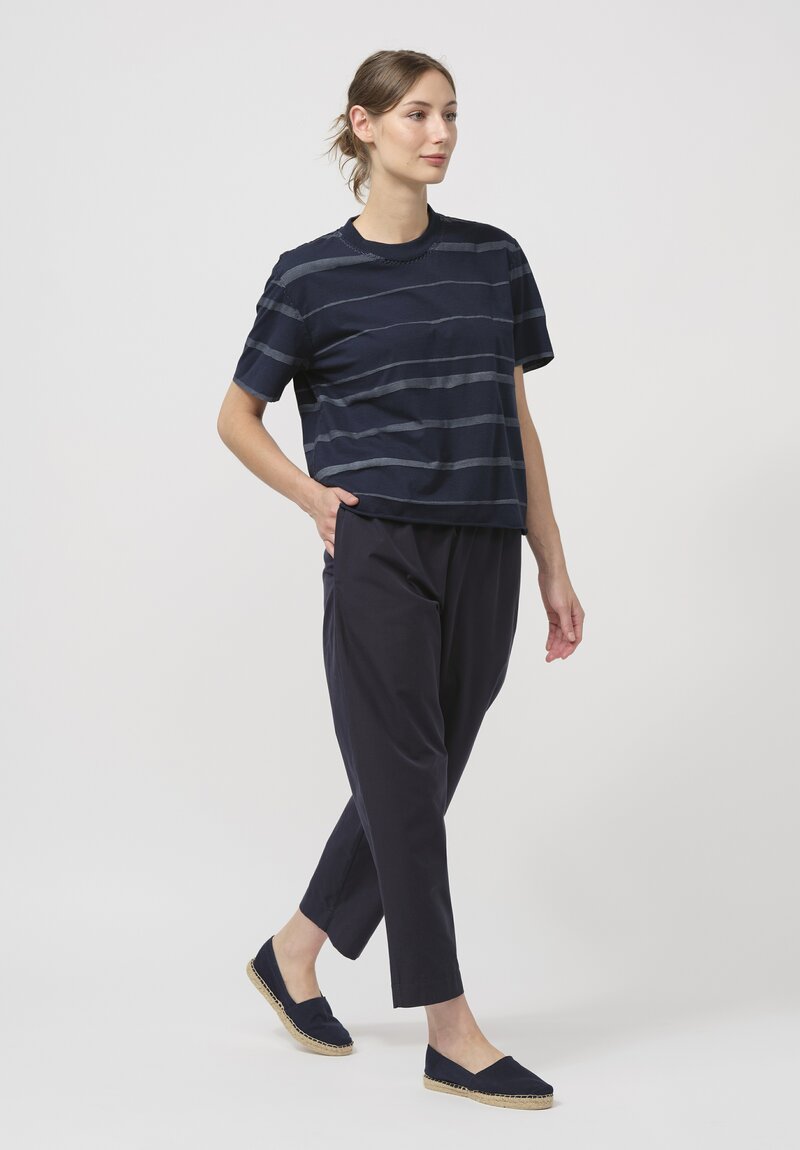 Alabama Chanin Organic Cotton Alessi Tee in Navy Blue Stripe	