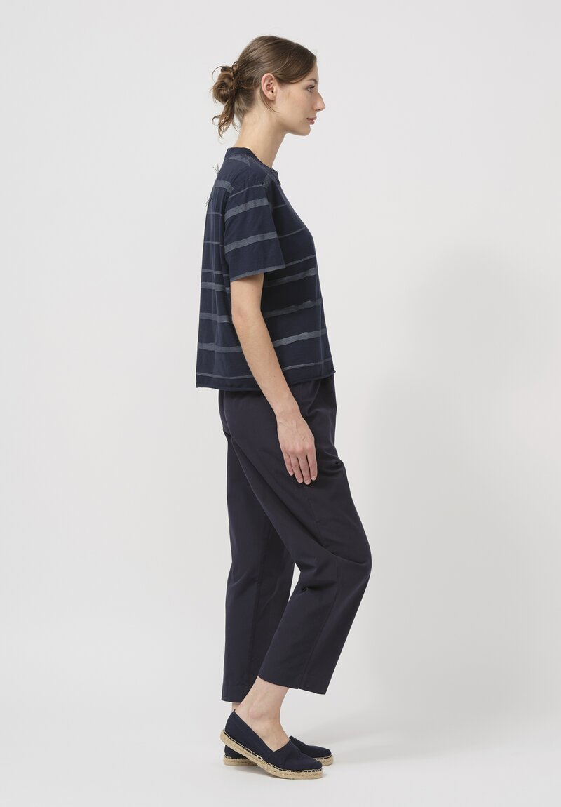 Alabama Chanin Organic Cotton Alessi Tee in Navy Blue Stripe	