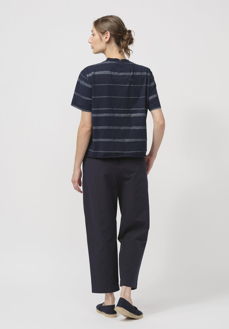 Alabama Chanin Organic Cotton Alessi Tee in Navy Blue Stripe	