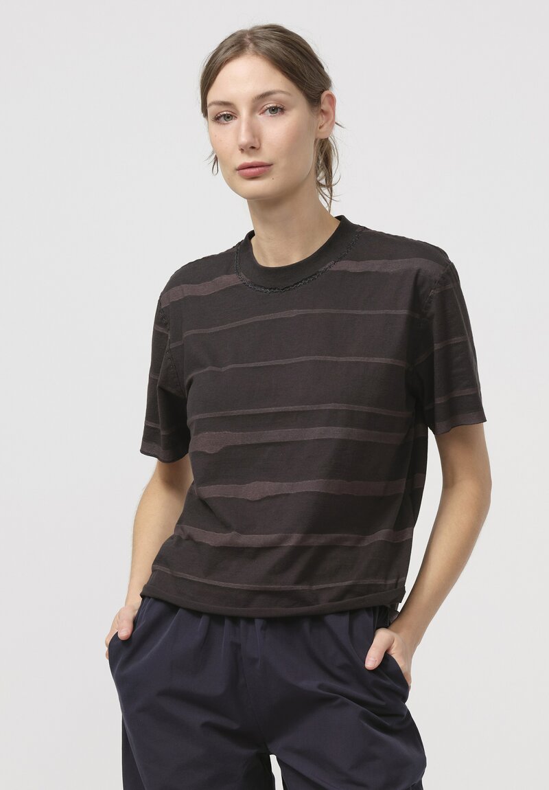 Alabama Chanin Organic Cotton Alessi Tee in Black & Brown Stripe	