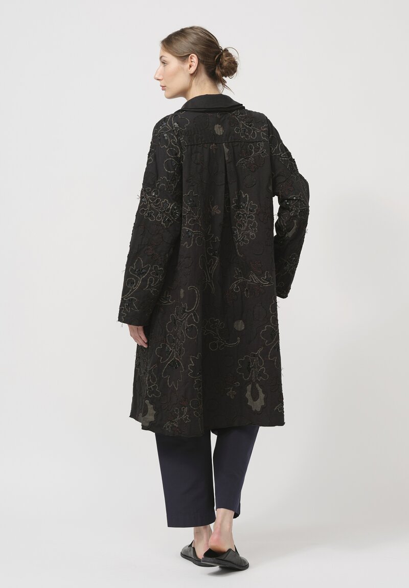 Alabama Chanin Hand-Sewn & Beaded Bold Coat in Sylvan Black	