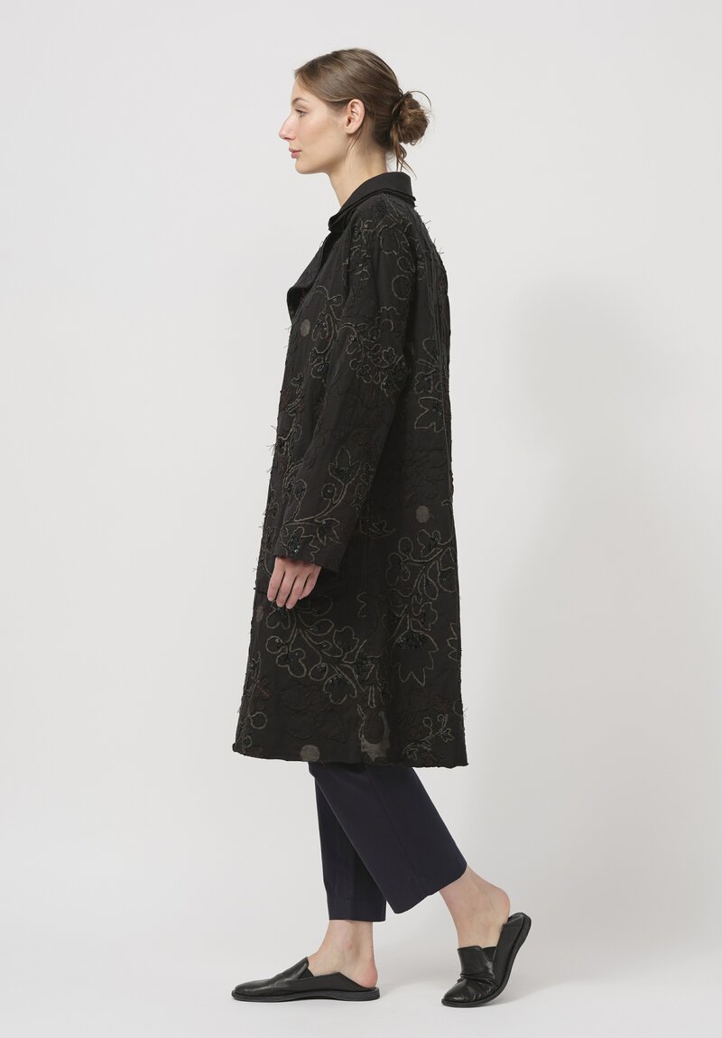 Alabama Chanin Hand-Sewn & Beaded Bold Coat in Sylvan Black	