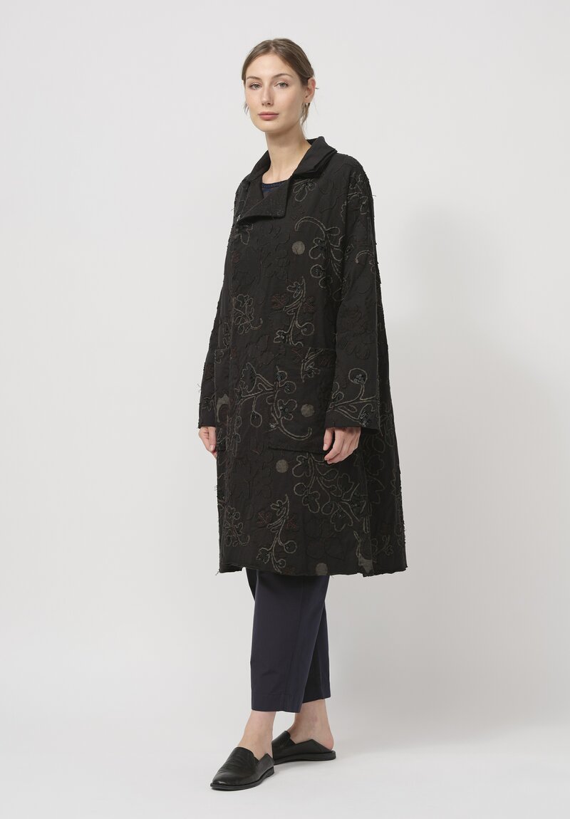 Alabama Chanin Hand-Sewn & Beaded Bold Coat in Sylvan Black	