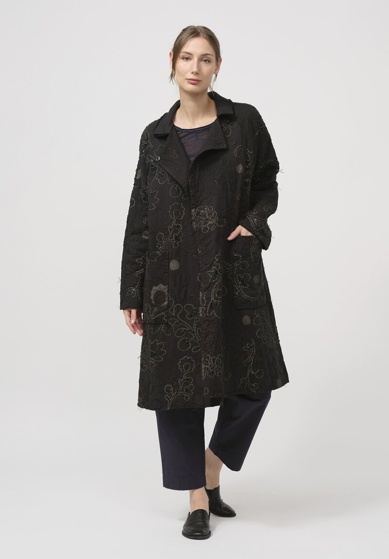 Alabama Chanin Hand-Sewn & Beaded Bold Coat in Sylvan Black	