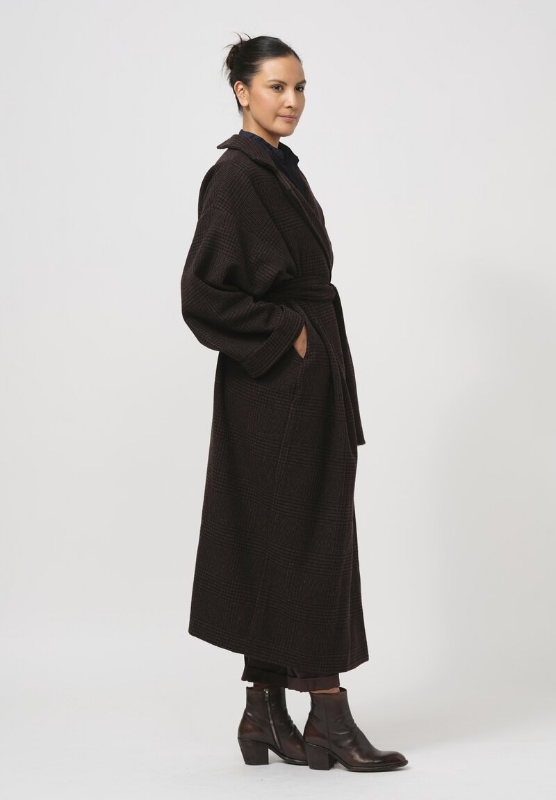 Daniela Gregis Randa Lungo Coat in Brown & Black Houndstooth	