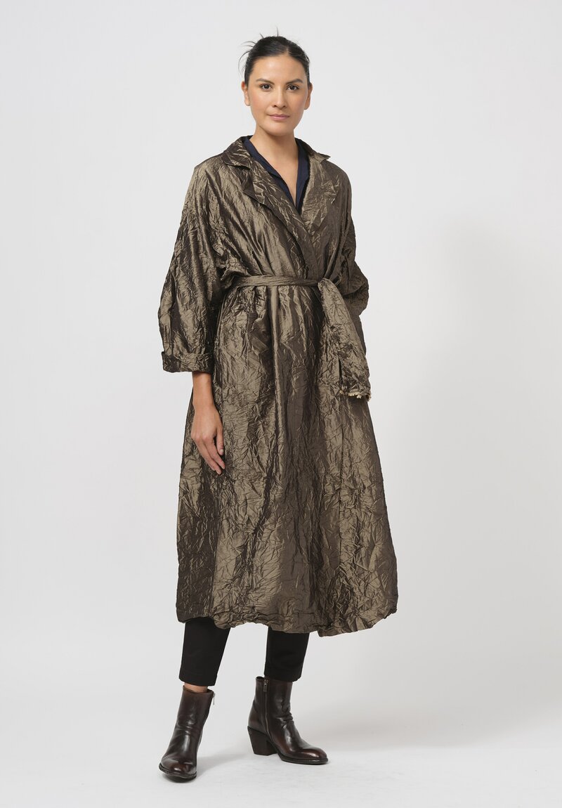 Daniela Gregis Washed Silk Randa Lungo Coat in Bronze Brown	