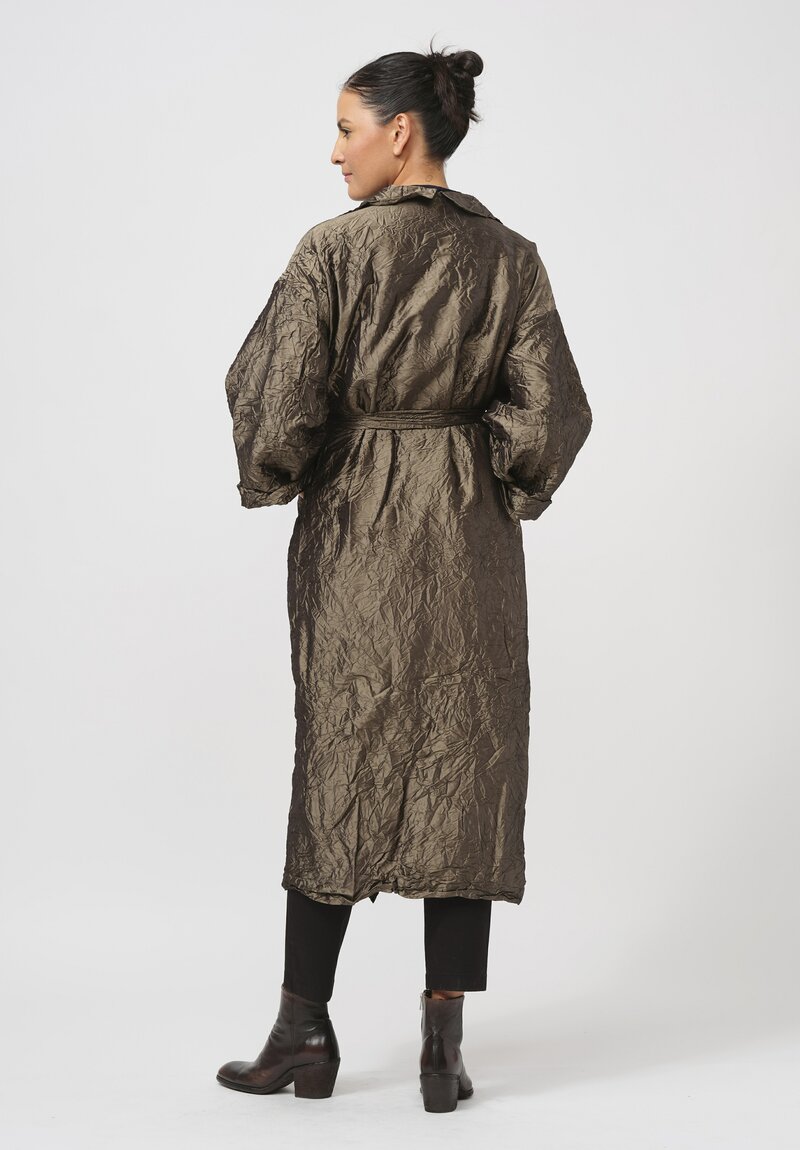 Daniela Gregis Washed Silk Randa Lungo Coat in Bronze Brown	