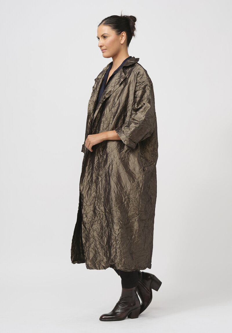 Daniela Gregis Washed Silk Randa Lungo Coat in Bronze Brown	