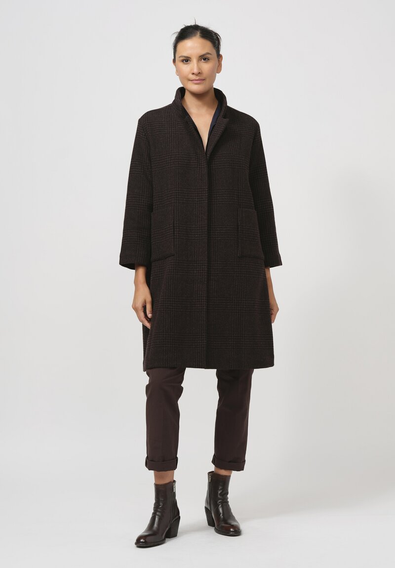 Daniela Gregis Houndstooth Punto Coat in Nero Marrone Brown	