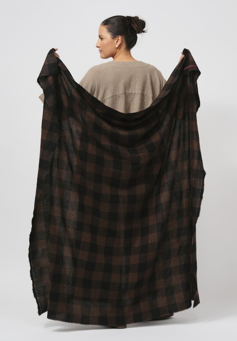 Daniela Gregis Cashmere Quadro Shawl in Nero Turtle Brown Check	