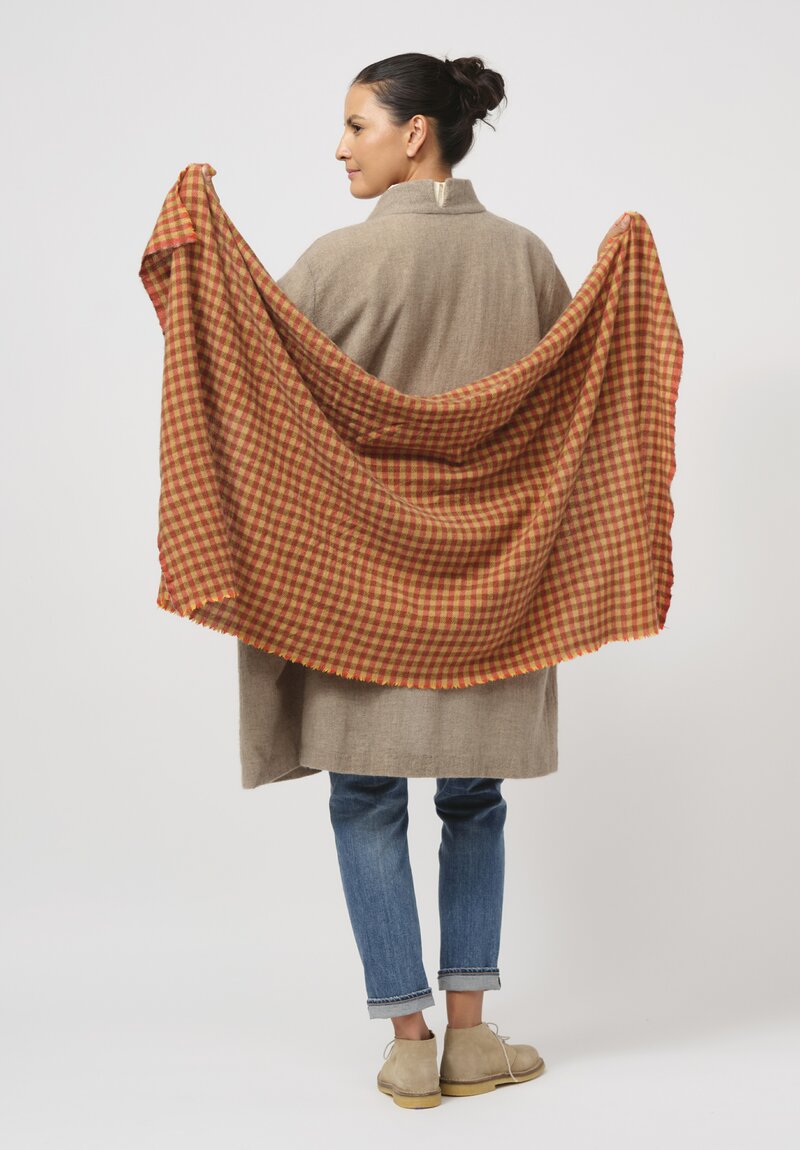 Daniela Gregis Washed Cashmere Checkered Meta Scarf in Autunno Orange & Yellow	