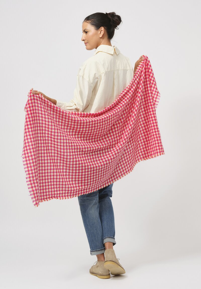 Daniela Gregis Washed Cashmere Checkered Meta Scarf in Cyclamen Red & White	