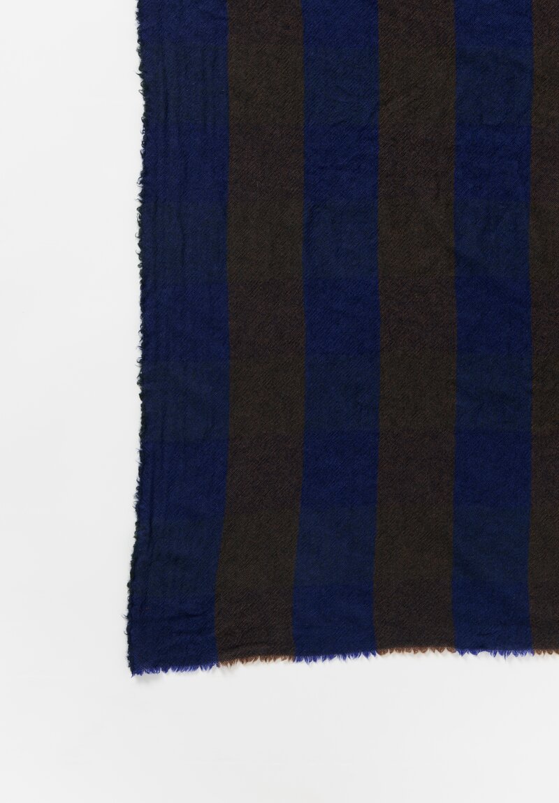 Daniela Gregis Washed Cashmere Checkered Meta Scarf Navy & Marrone Brown	