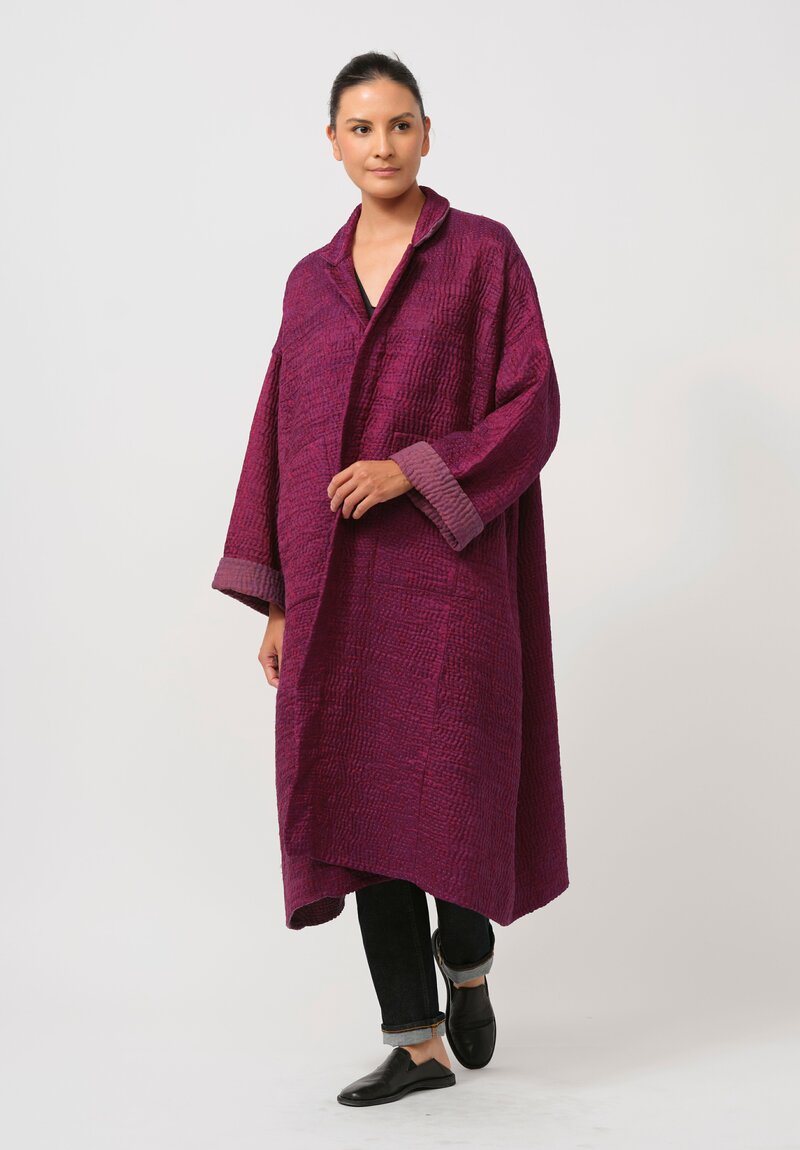 Mieko Mintz Jacquard with Woven Kantha Oversized Coat in Purple Melange	