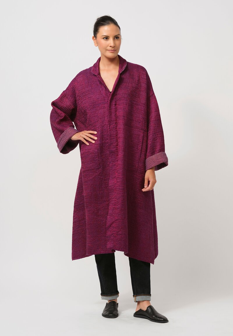 Mieko Mintz Jacquard with Woven Kantha Oversized Coat in Purple Melange	