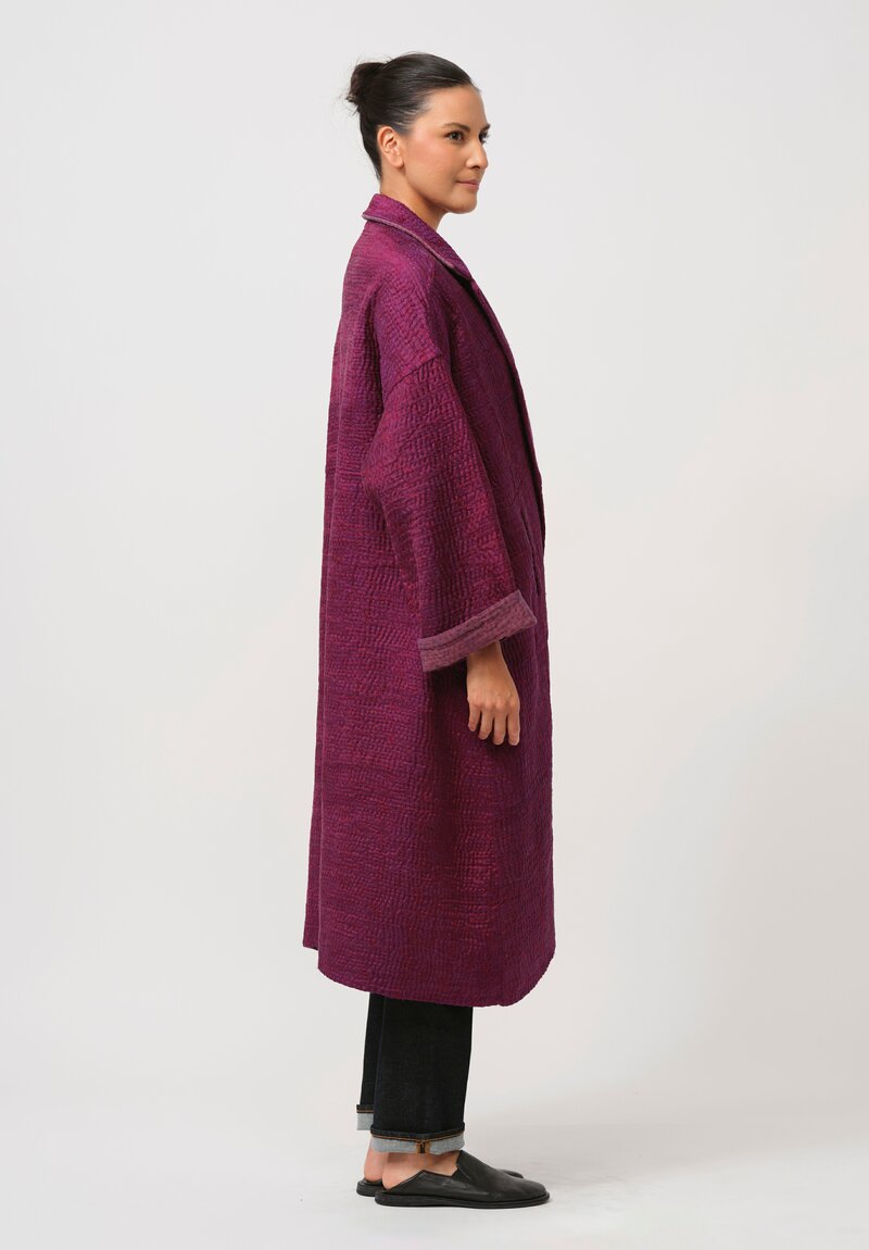 Mieko Mintz Jacquard with Woven Kantha Oversized Coat in Purple Melange	