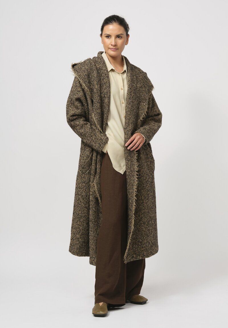 Uma Wang Hooded Cardigan Coat in Brown & Tan	